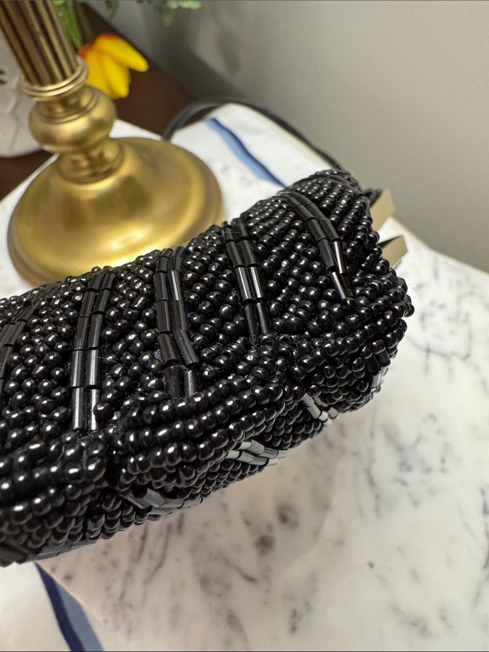 Black Beaded Evening Clutch Handbag - Picture 5 of 7